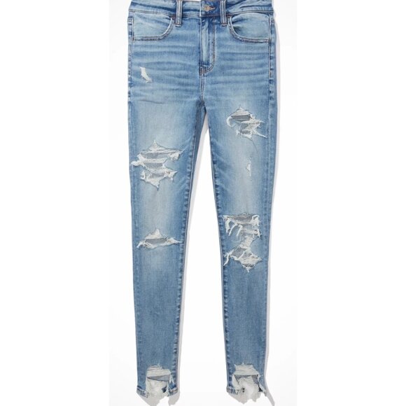 American Eagle Hi-Rise Jegging Light Wash Distressed Denim Size 18 Luxe Stretch - Picture 2 of 16